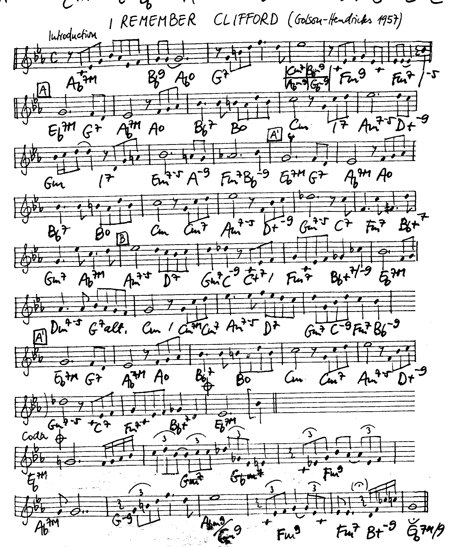 i remember clifford free jazz leadsheet - Courtesy of the Jungle Jazz Band